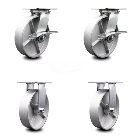 Service Caster 8 Inch Semi Steel Caster Set with Roller Bearing 2 Brakes and 2 Rigid SCC SCC-35S820-SSR-SLB-2-R-2